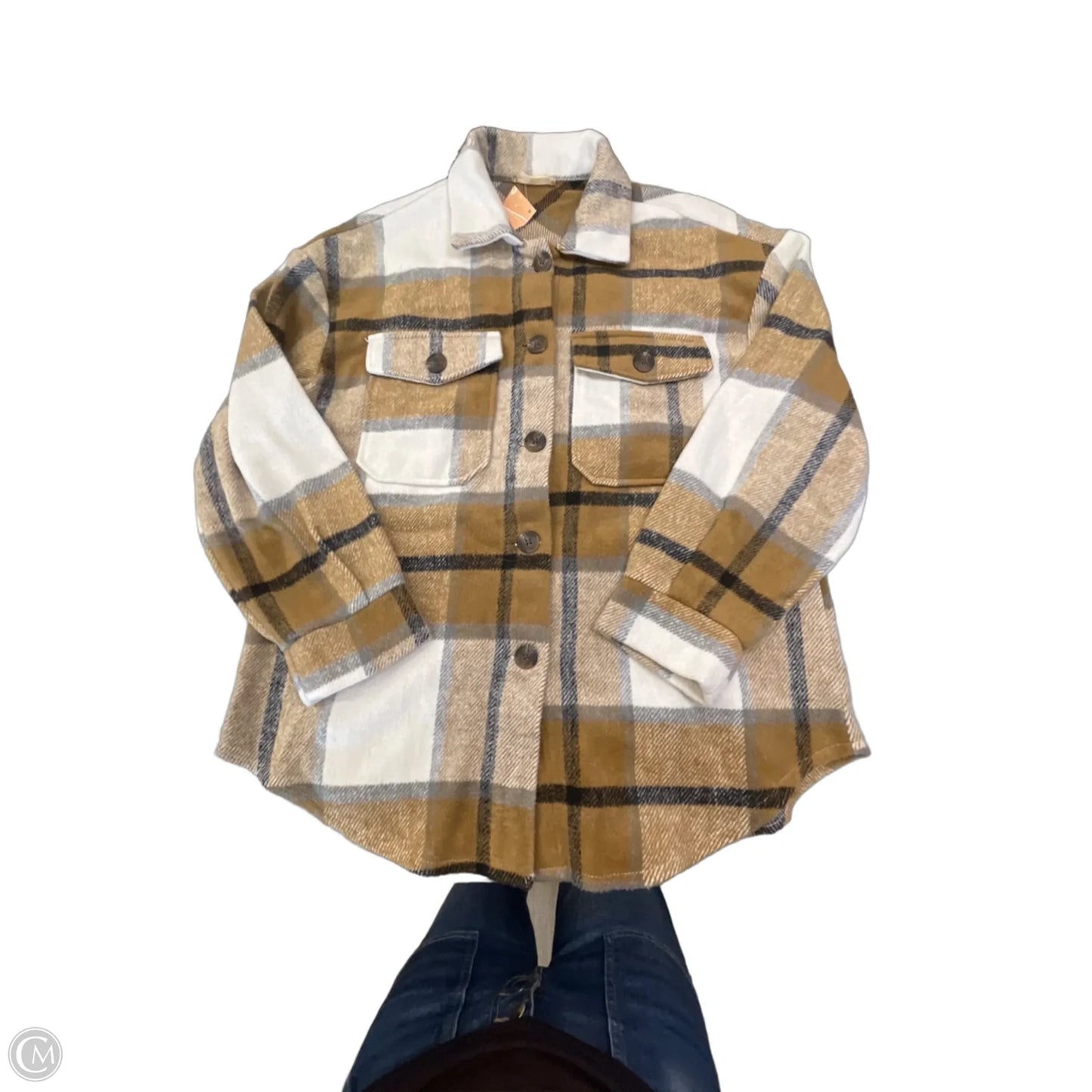 Jacket Shirt By Altard State In Brown & Cream, Size: S