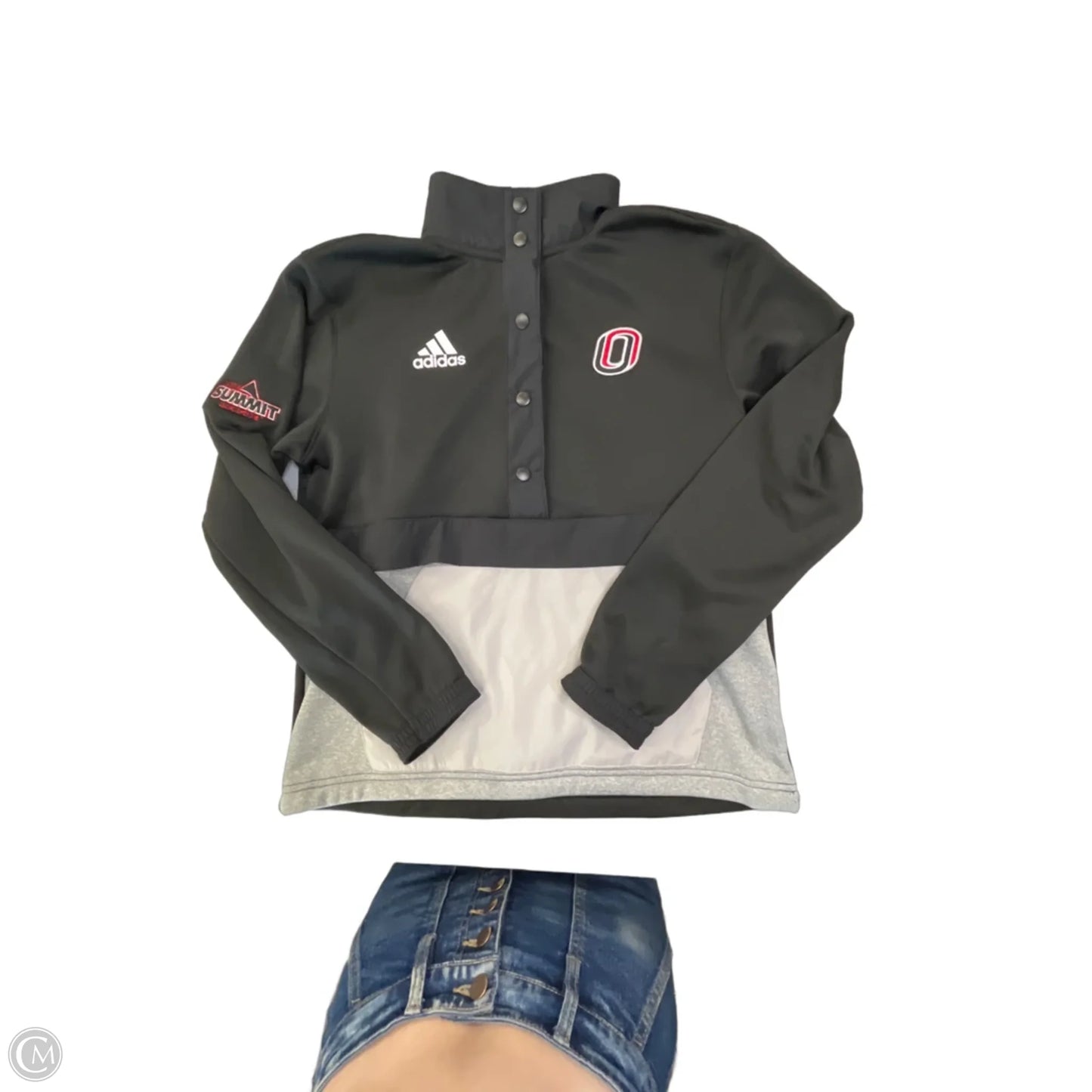 Jacket Fleece By Adidas In Black & Grey, Size: S