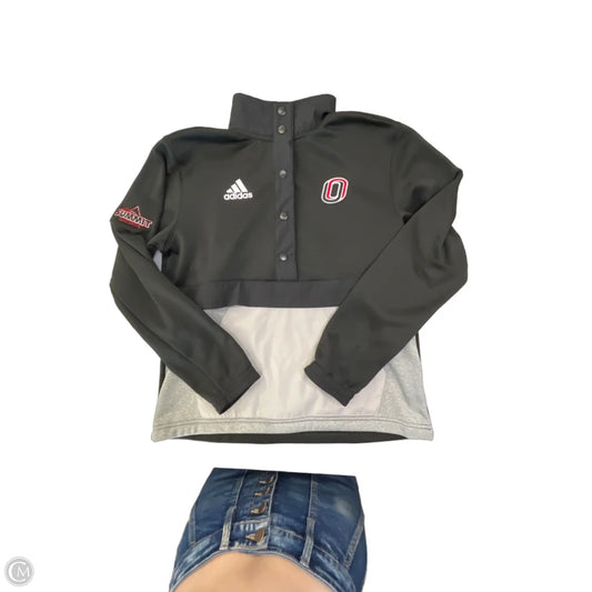 Jacket Fleece By Adidas In Black & Grey, Size: S