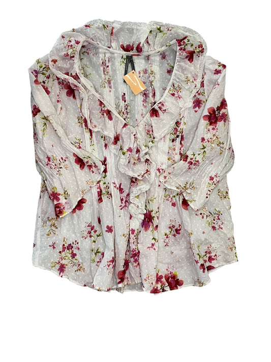 Blouse 3/4 Sleeve By Anthropologie In White, Size:M