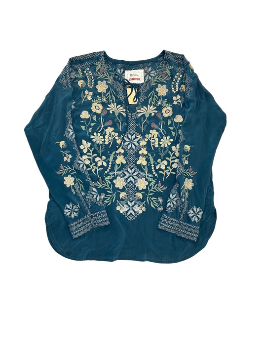 Blouse Ls By Johnny Was In Teal, Size:Xl