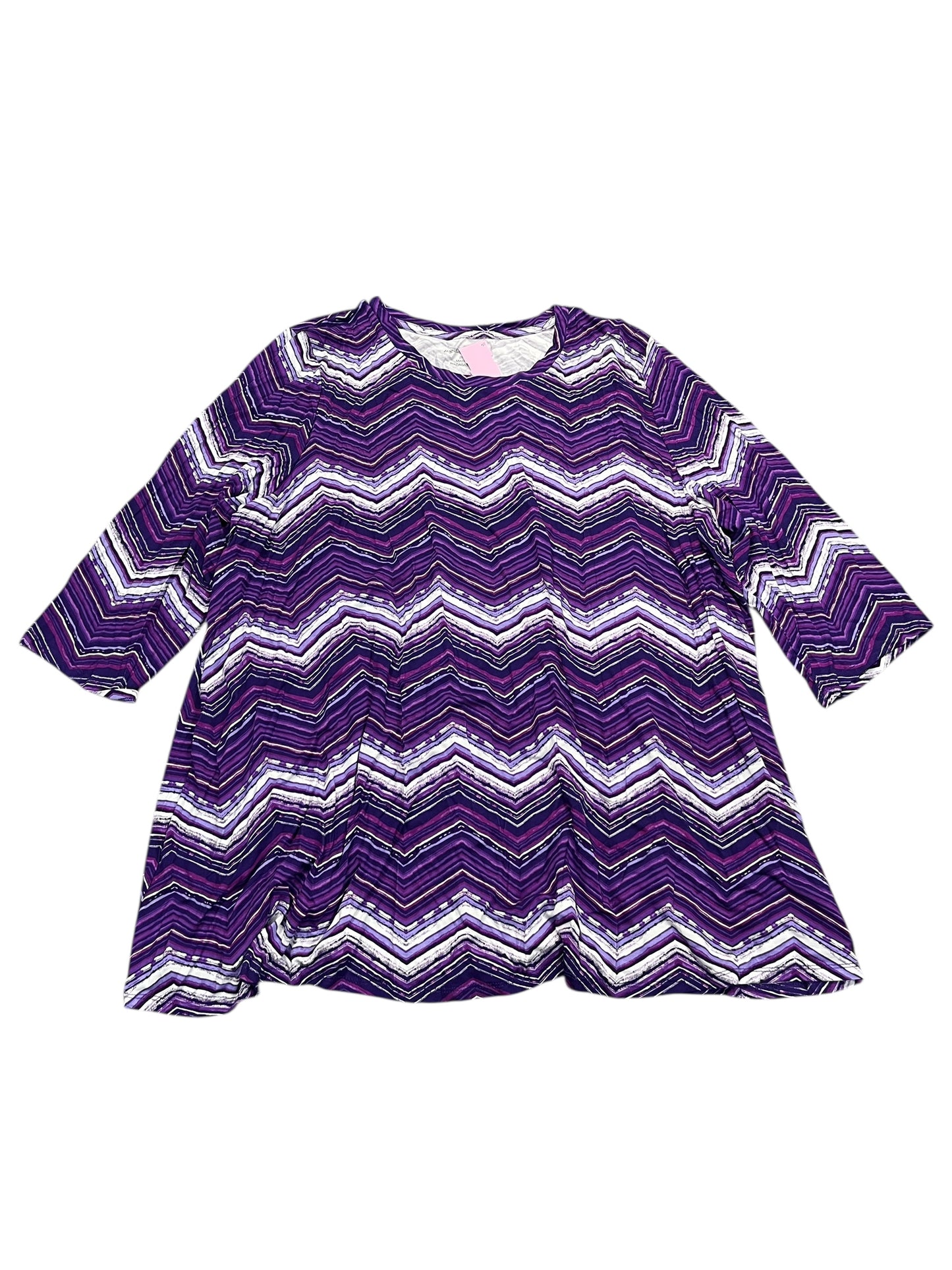 Top 3/4 Sleeve By Jessica London In Purple, Size:3X