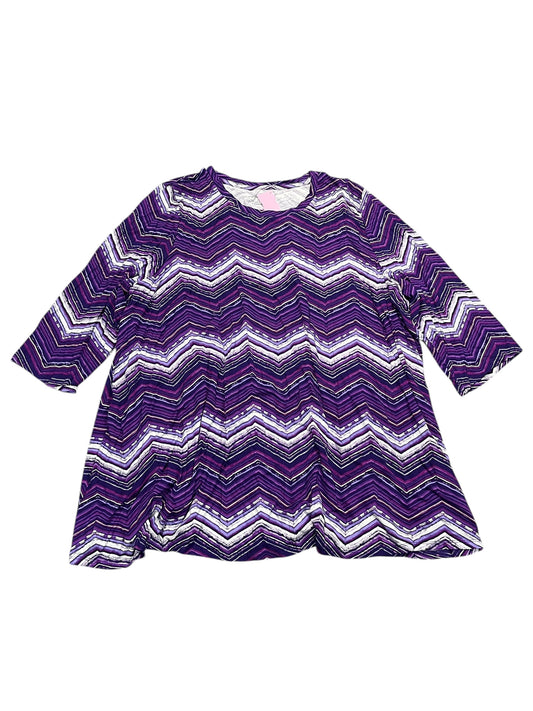 Top 3/4 Sleeve By Jessica London In Purple, Size:3X