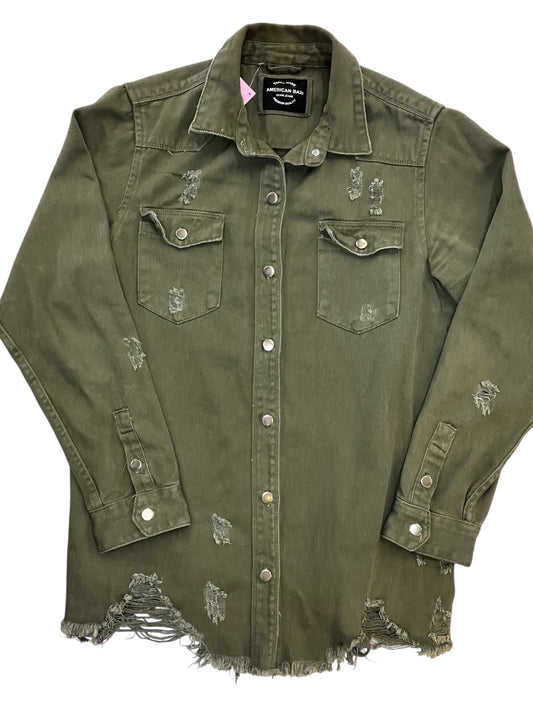 Jacket Denim By American Bazi In Green Denim, Size:L