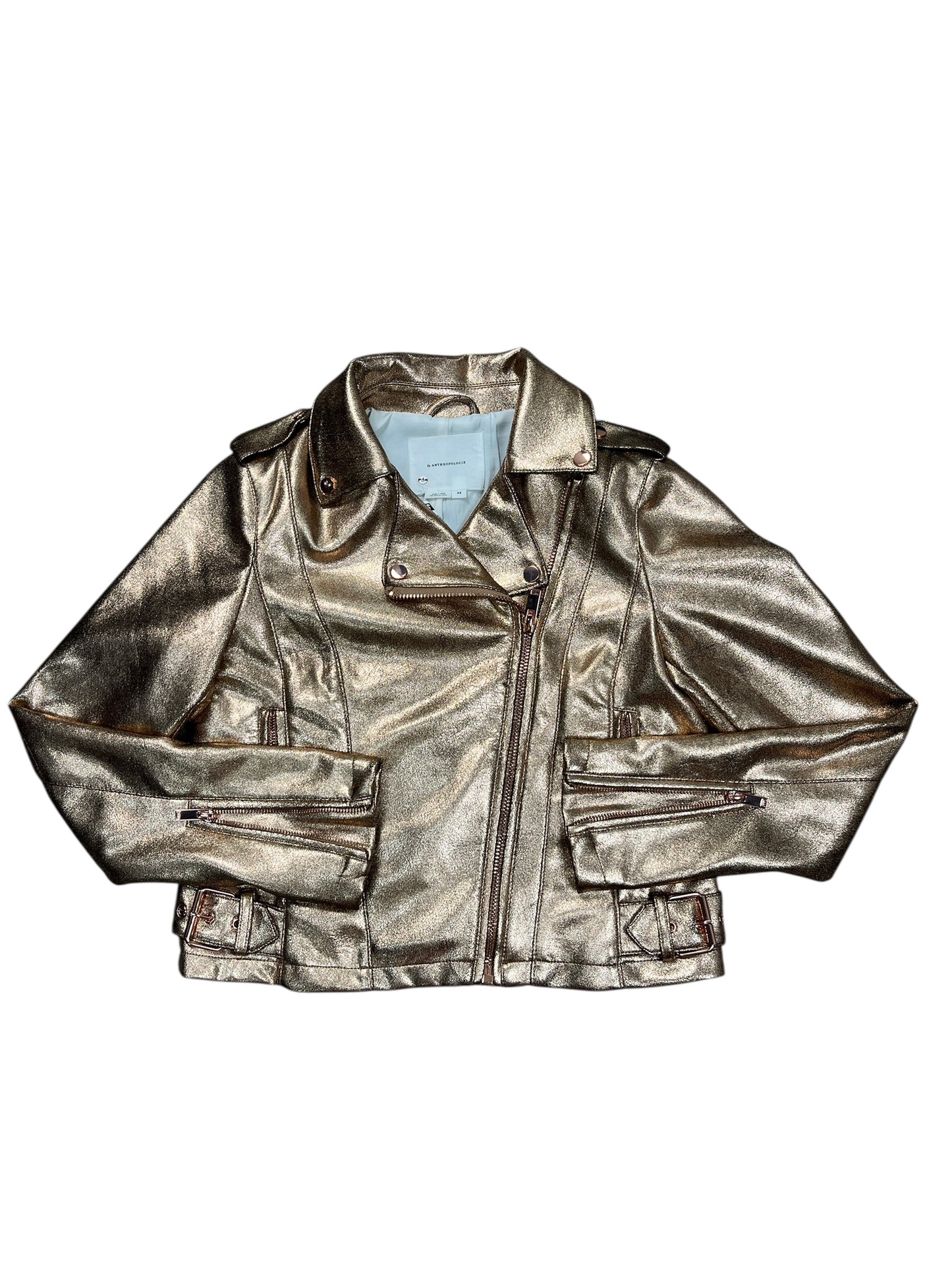 Jacket Moto By Anthropologie In Rose Gold, Size:Xs