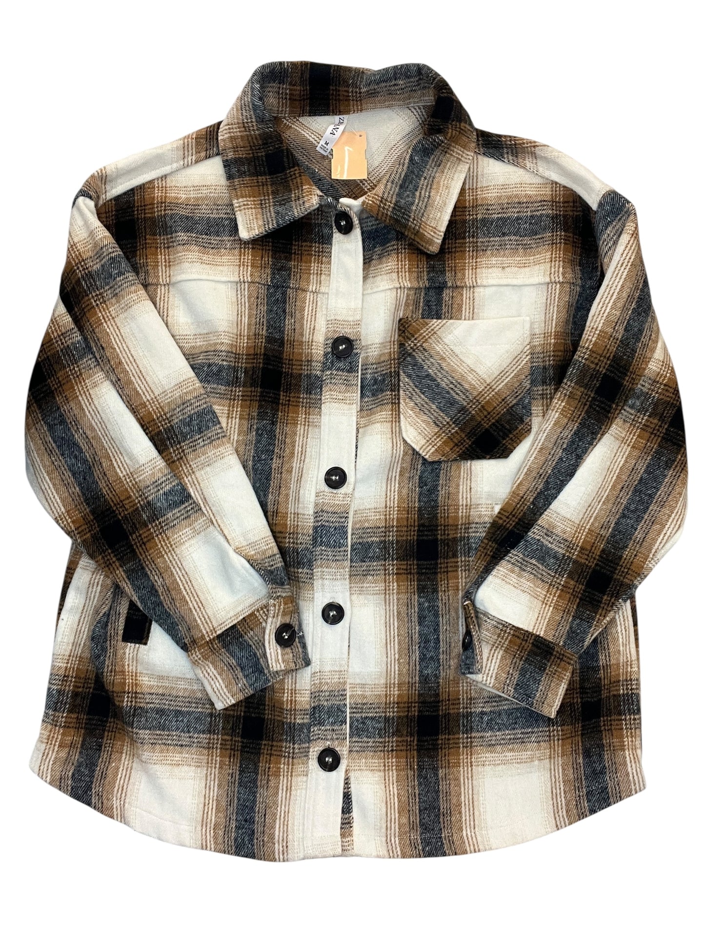 Jacket Fleece By Zenana In Plaid Pattern, Size:M