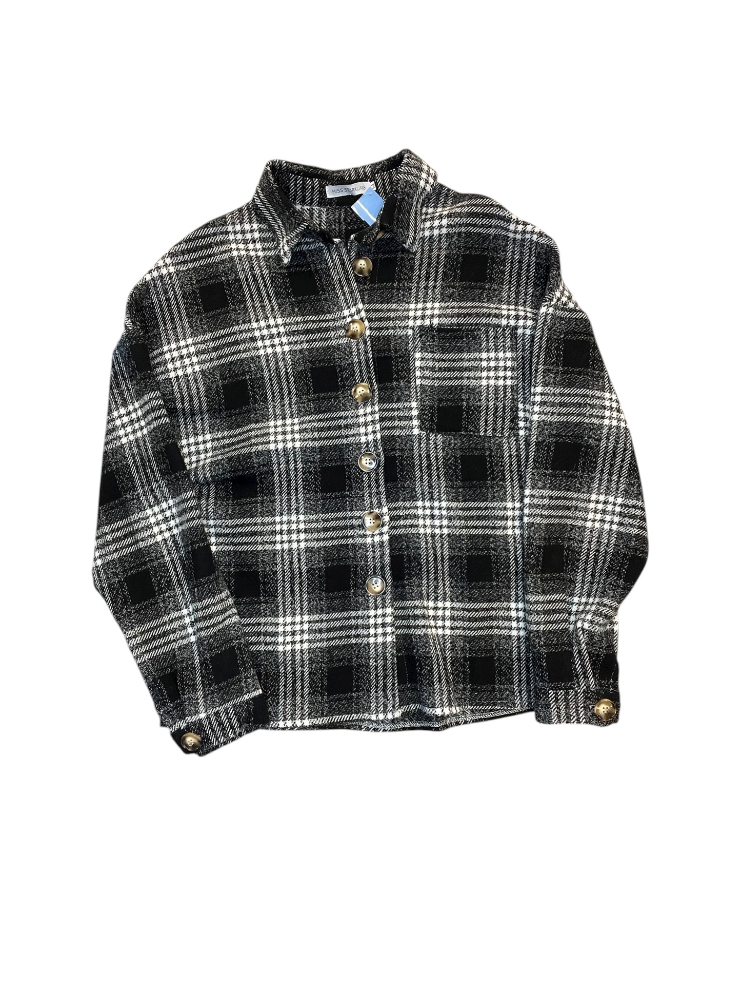 Jacket Shirt By Miss Sparkling In Plaid Pattern, Size:M