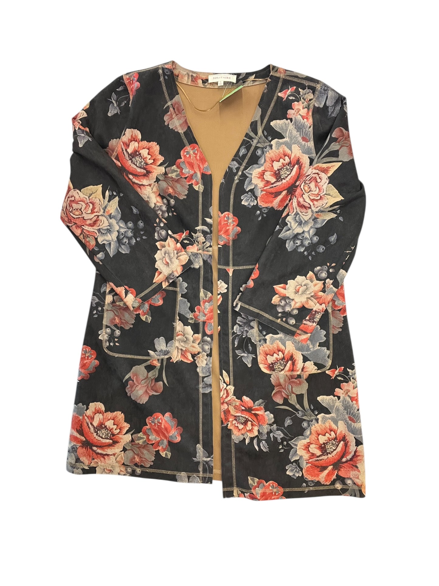 Cardigan By Solitaire In Floral Print, Size:L