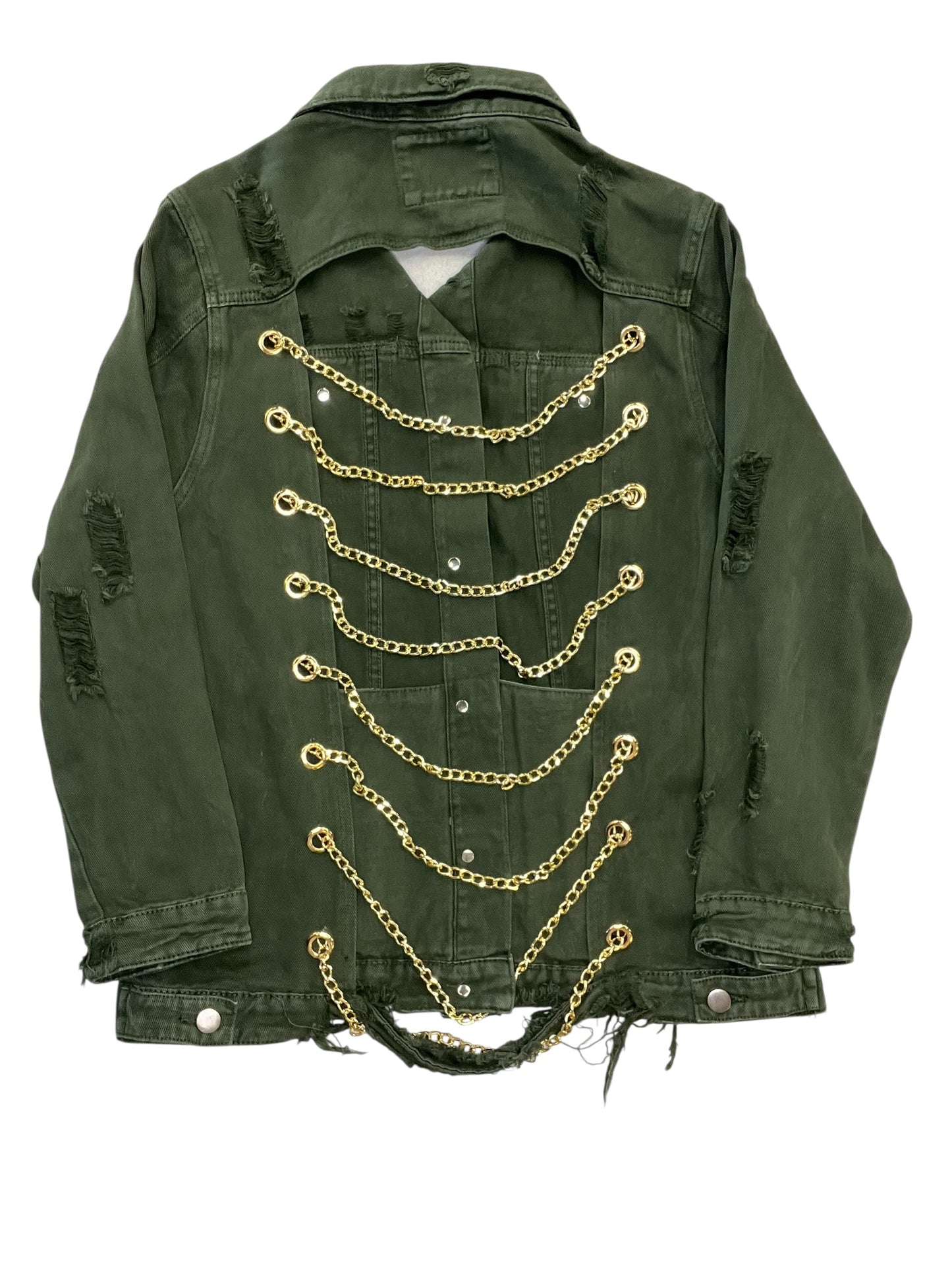 Jacket Denim By American Bazi In Green Denim, Size:M