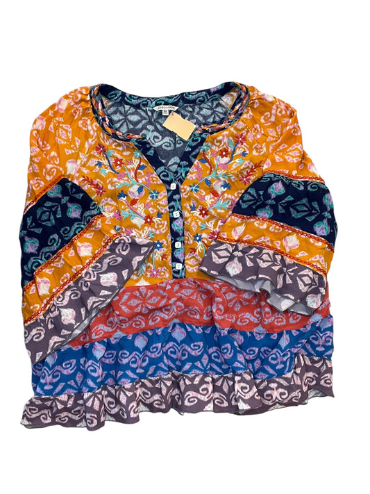 Blouse Ls By John Mark In Blue & Orange, Size:Xl