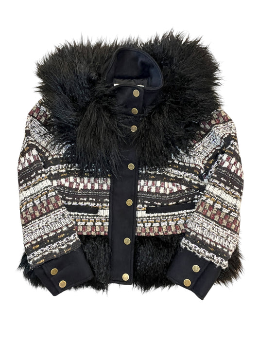 Coat Faux Fur & Sherpa By Veronica Beard In Black & Cream, Size:S