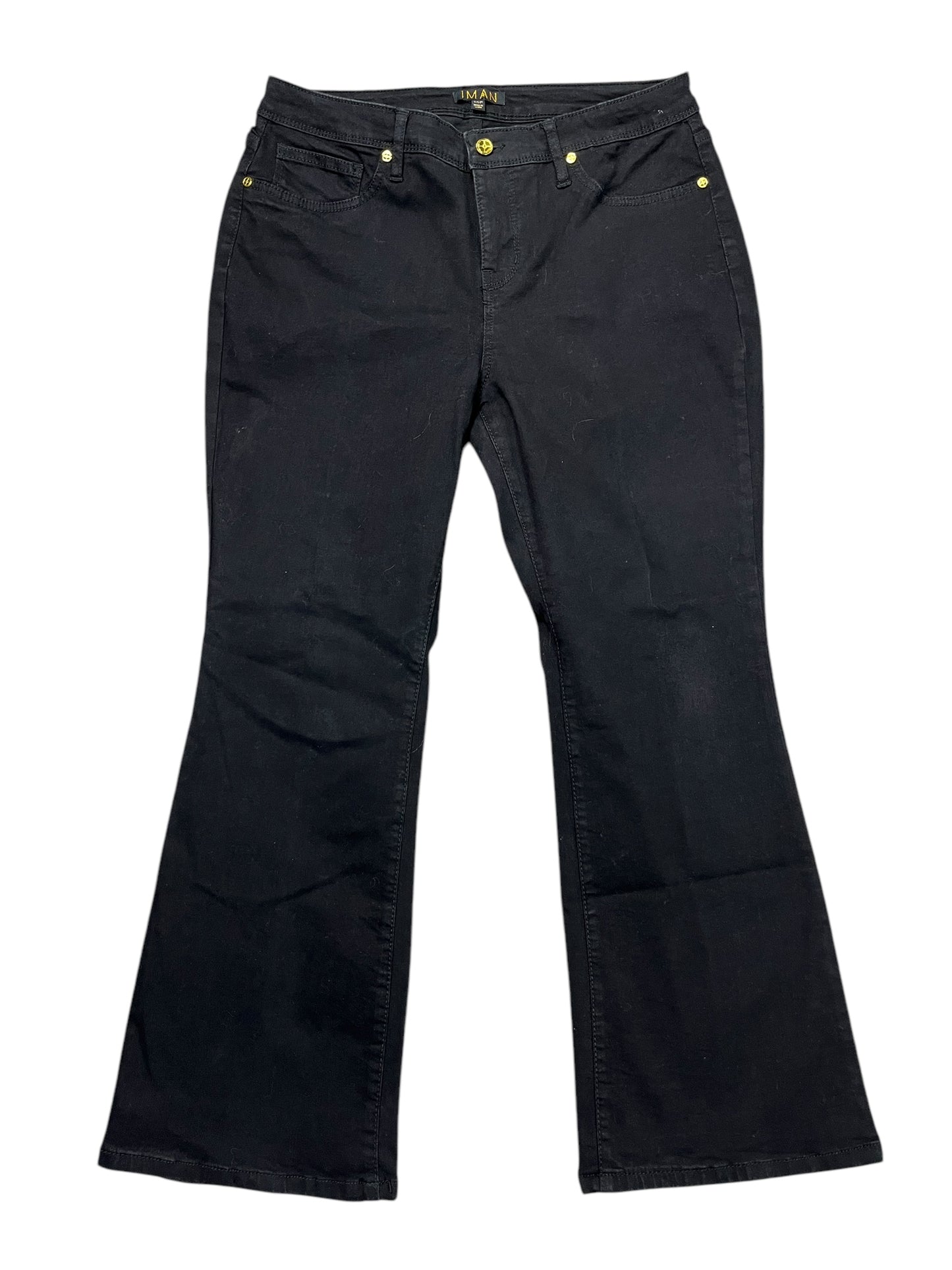 Jeans Flared By Iman Hsn In Black Denim, Size:16