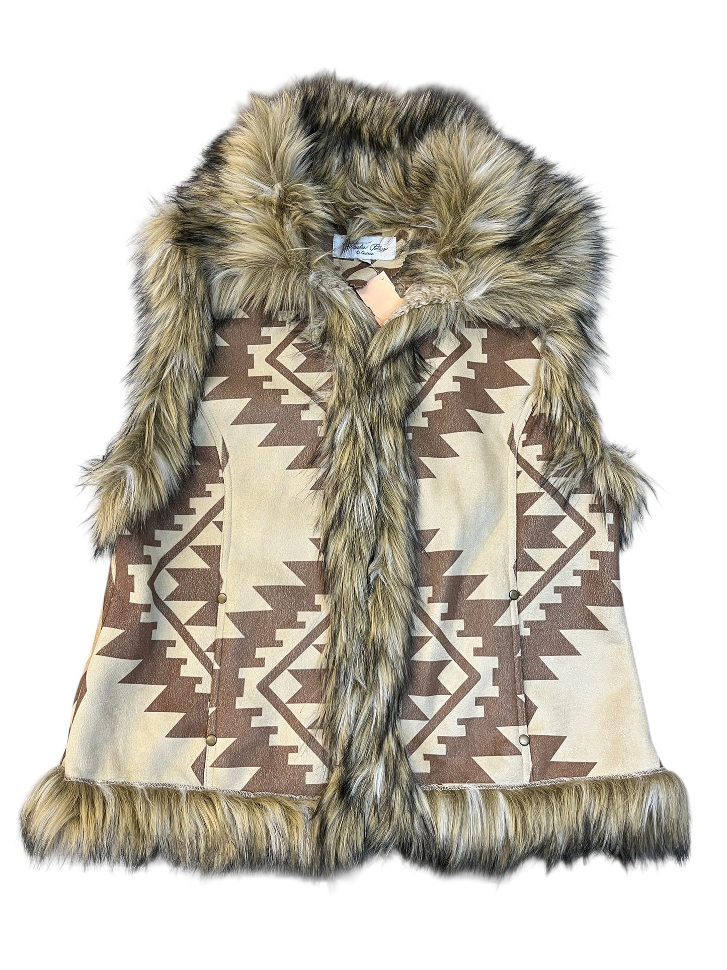 Vest Faux Fur & Sherpa By Clothes Mentor In Brown, Size:L