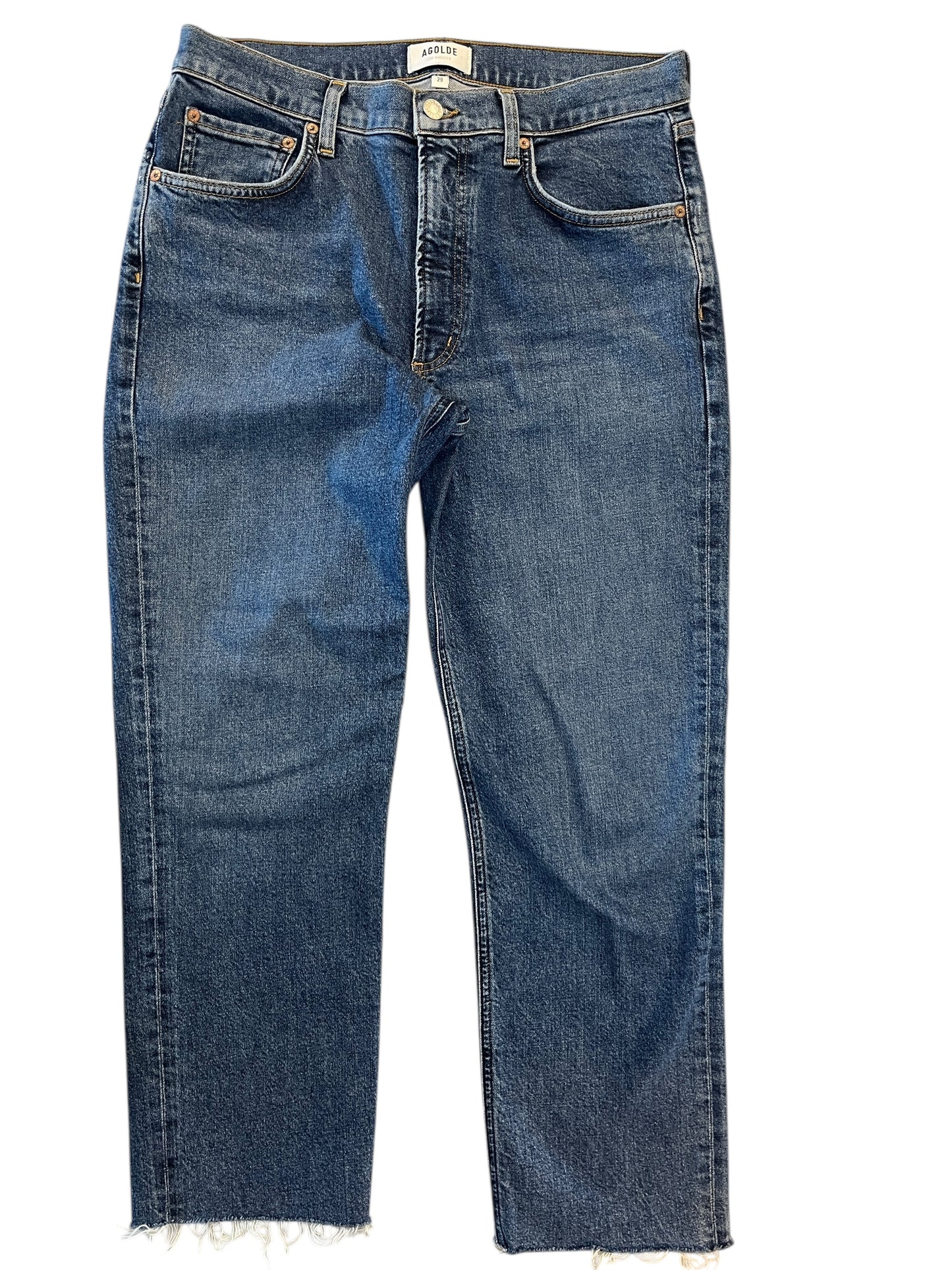 Jeans Cropped By Agolde In Blue Denim, Size:8