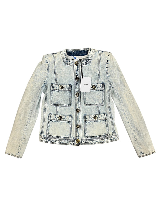 Jacket Luxury Designer By Balmain In Blue Denim, Size:M