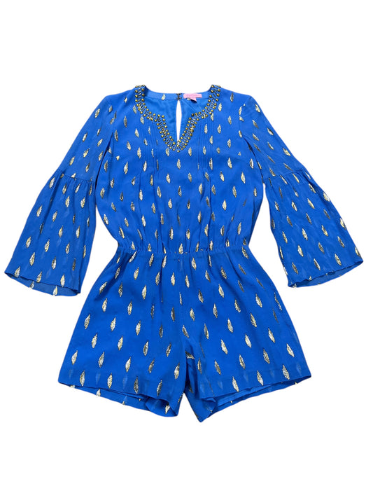 Romper Designer By Lilly Pulitzer In Blue & Gold, Size:Xs